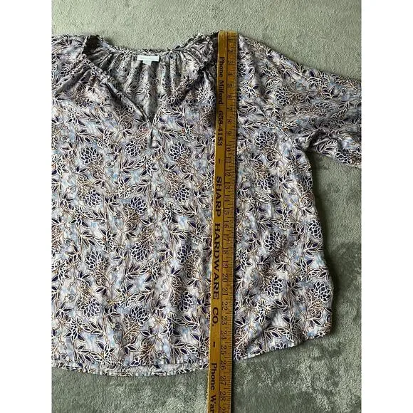 J Jill Love Linen Blouse Top XL Relaxed Printed Lagenlook Coastal Boho Peasant - Picture 11 of 14